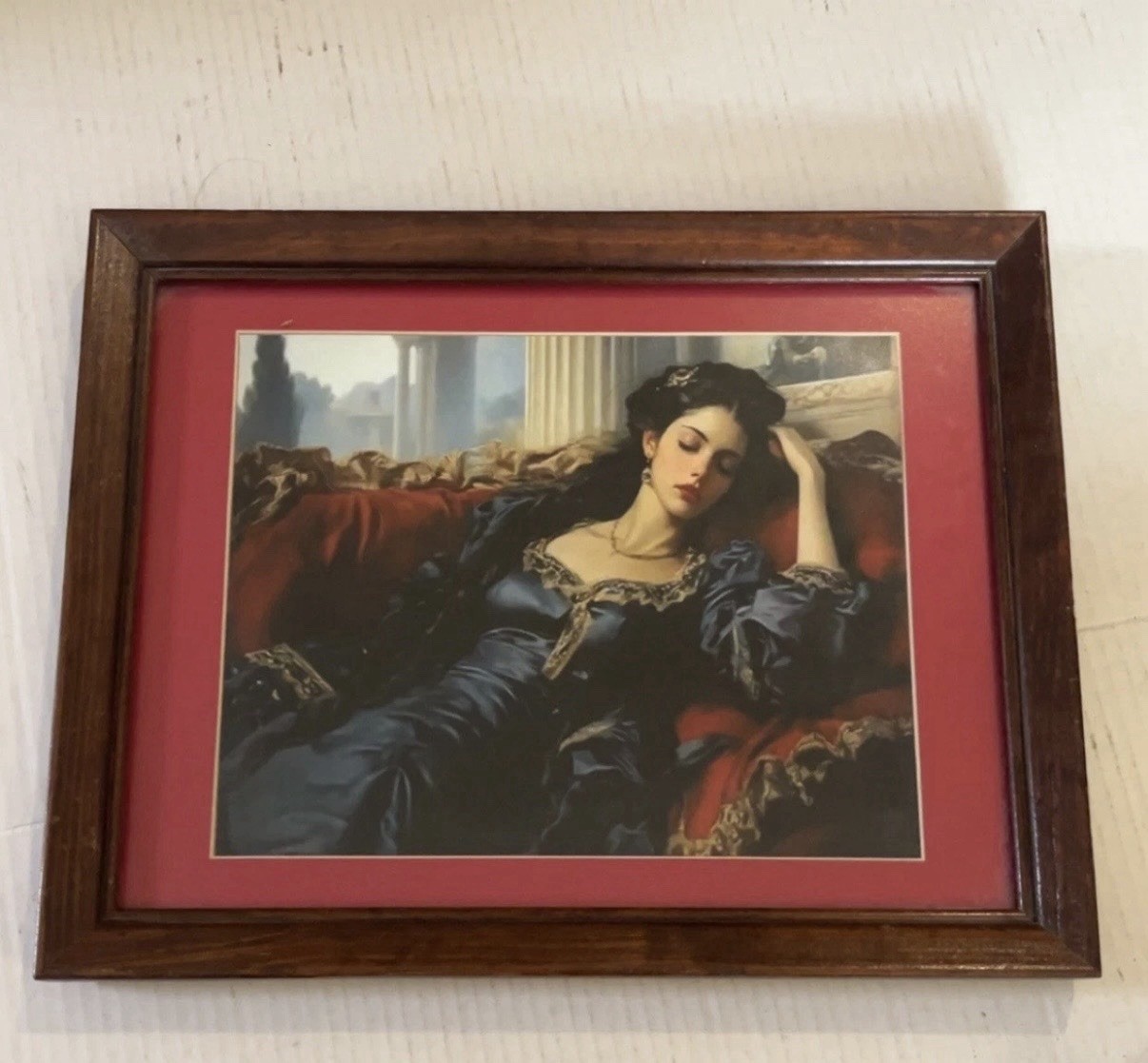 Victorian Woman Napping Picture in Vintage Wood Frame 14x11