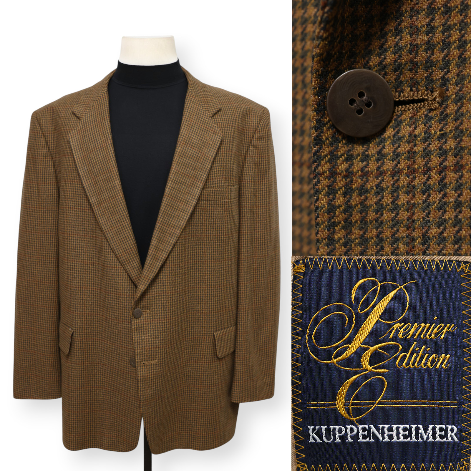 KUPPENHEIMER VINTAGE mens brown HOUNDSTOOTH sport coat suit jacket blazer 48 L
