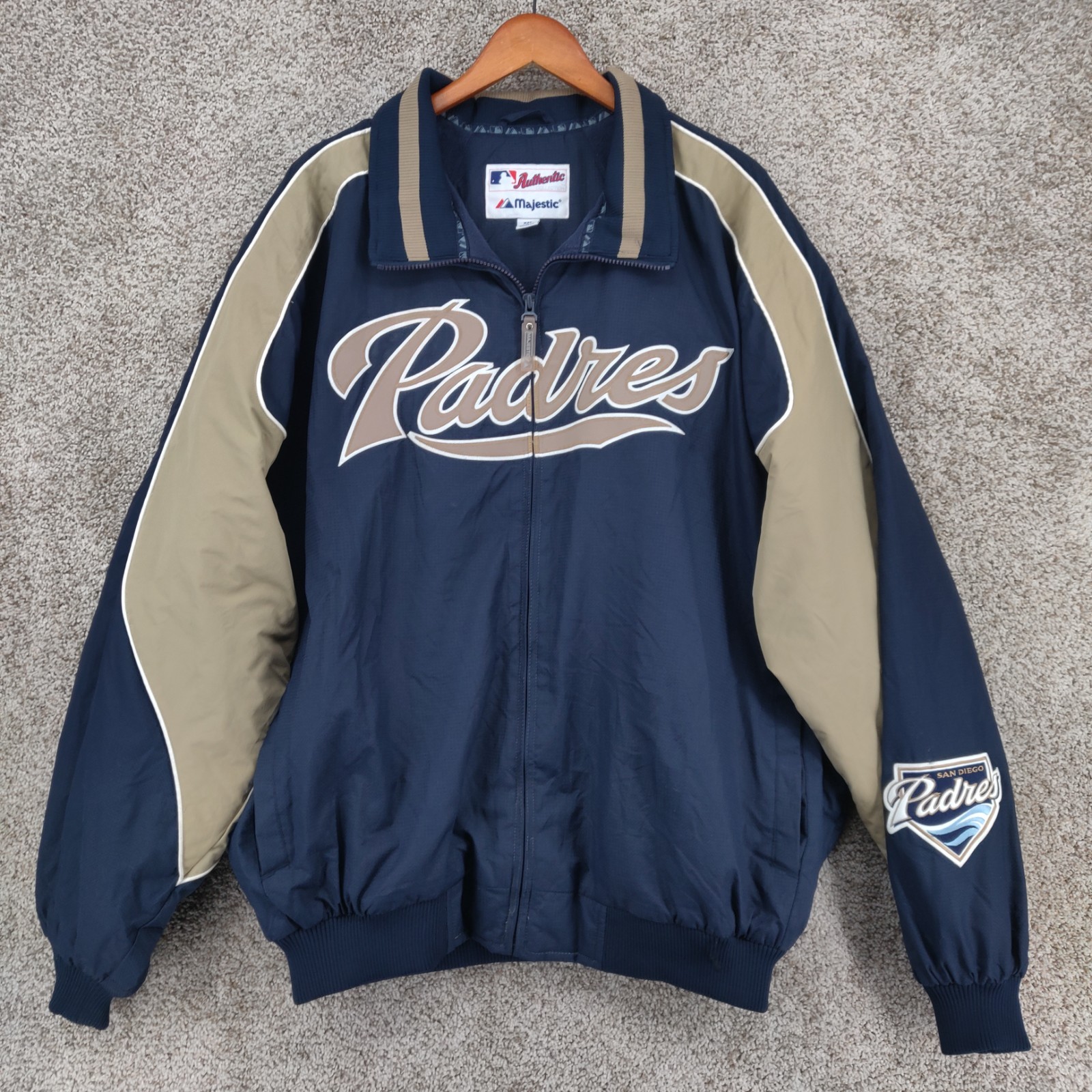 Vintage Majestic San Diego Padres Dugout Jacket Mens XXL 2XL Navy Blue MLB Rare