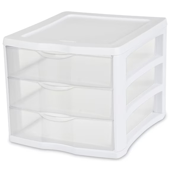 Sterilite Desktop Drawer, 3 Drawer Clear Plastic Countertop Drawer, White New...