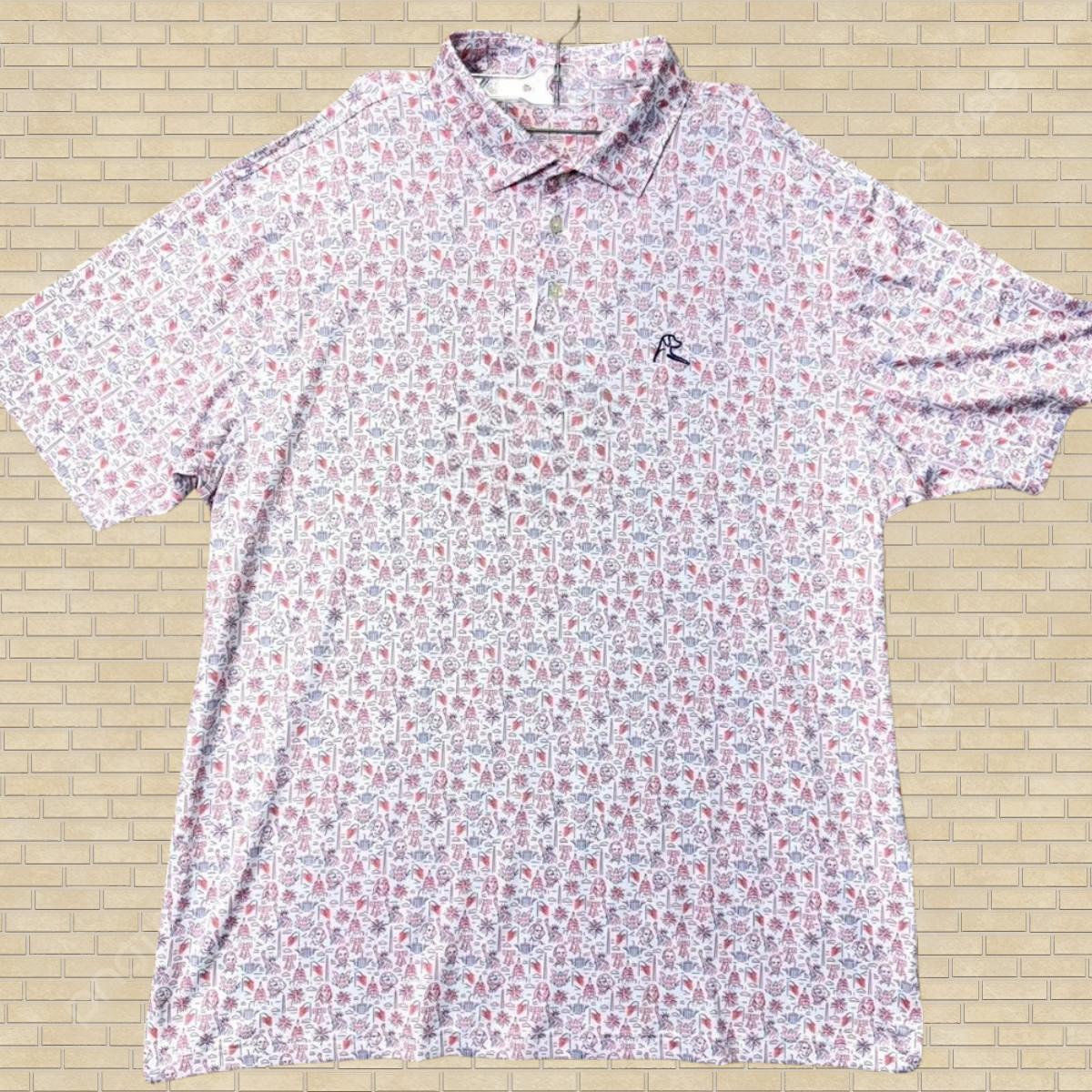 Rhoback The American Icon Men Golf Polo Shirt White Red Blue USA Flag Size M