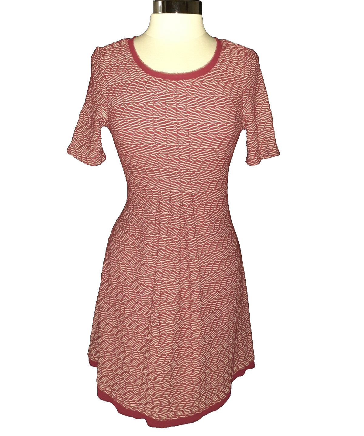MAEVE Anthropoligie Size S Dress Red White Textured Short Sleeve Stretch 