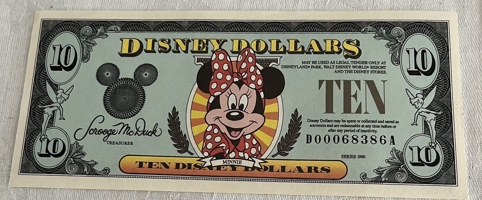 1990 DISNEY $10 DOLLAR MINNIE MOUSE 1990 DISNEY $10 DOLLAR MINNIE MOUSE