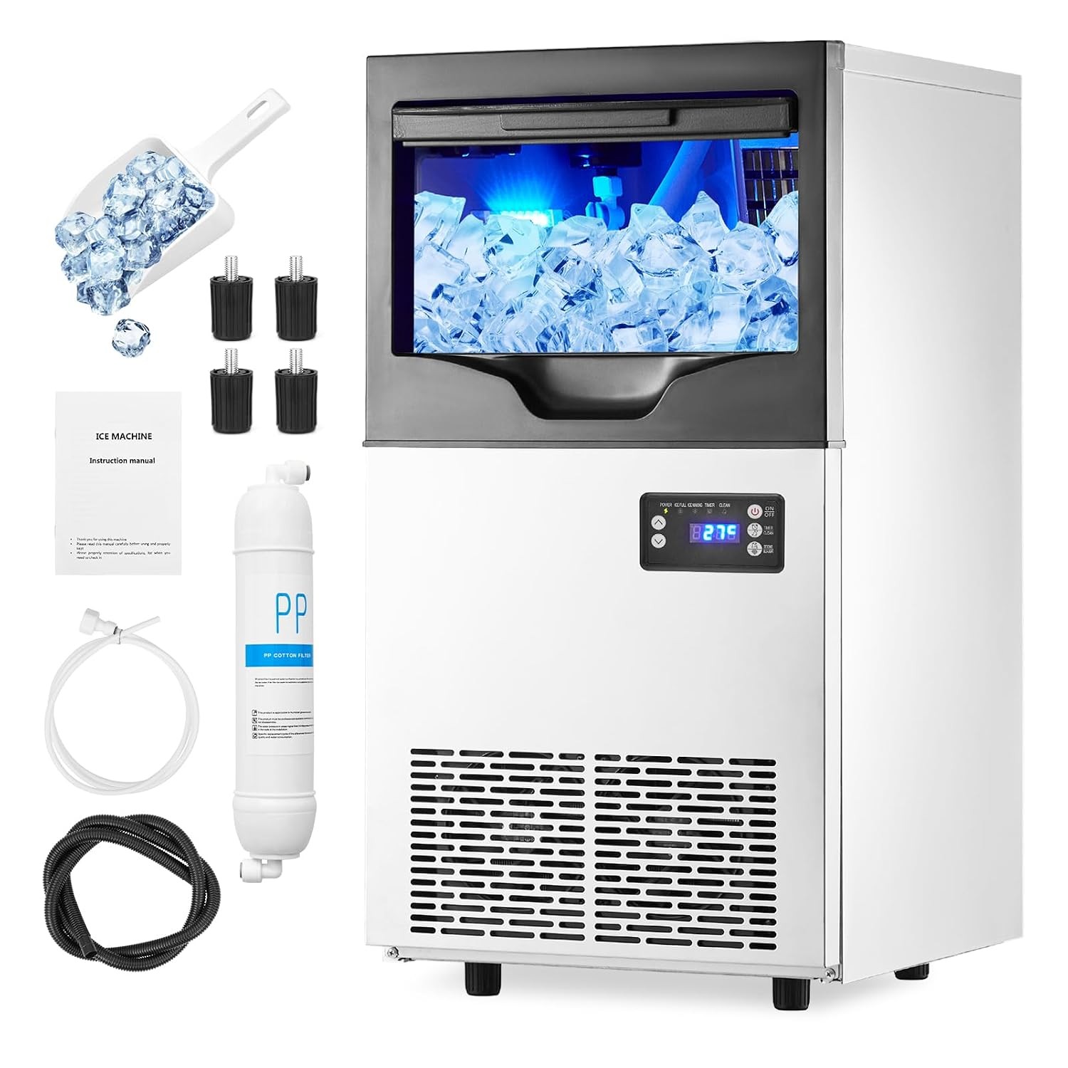 Stainless Steel Commercial Ice Maker Machine 110LBS/24H with 30 lbs Bin Stainless Steel Commercial Ice Maker Machine 110LBS/24H with 30 lbs Bin