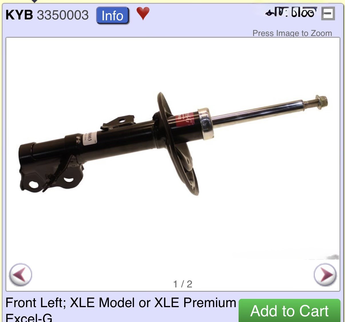 2 KYB Left+Right Front Struts Shocks Absorber Dampers Inserts for Toyota Avalon