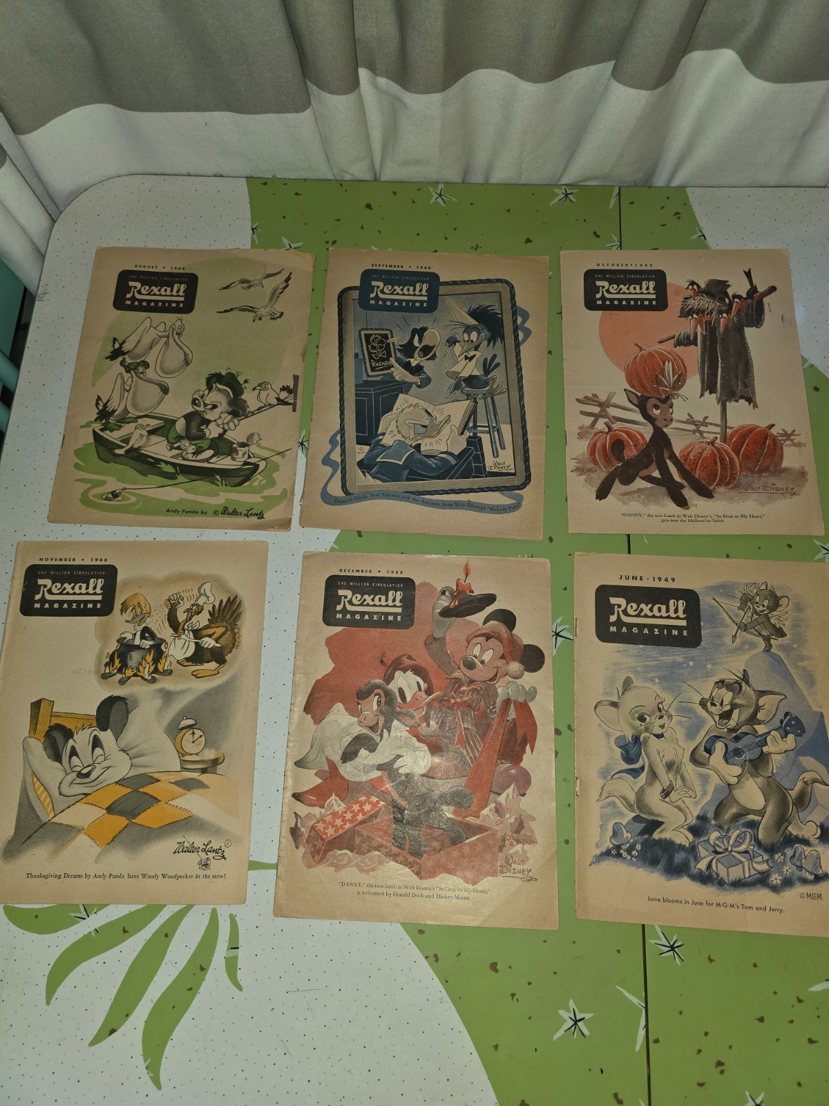 6 Vintage 1948-9 REXALL Drug Stores Magazines Advertisements Walt Disney Mickey
