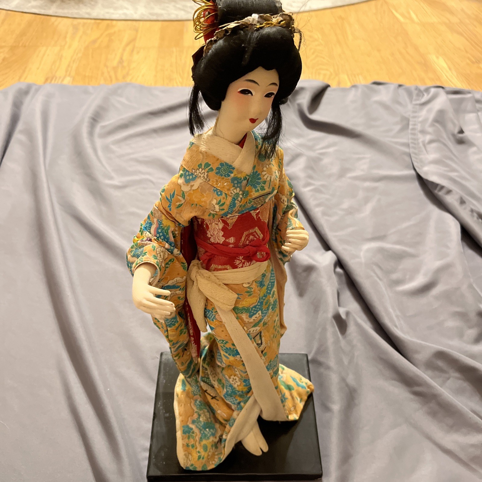 Vintage Japanese Geisha Doll Traditional Kimono 16” on Wooden Base Vintage Japanese Geisha Doll Traditional Kimono 16” on Wooden Base