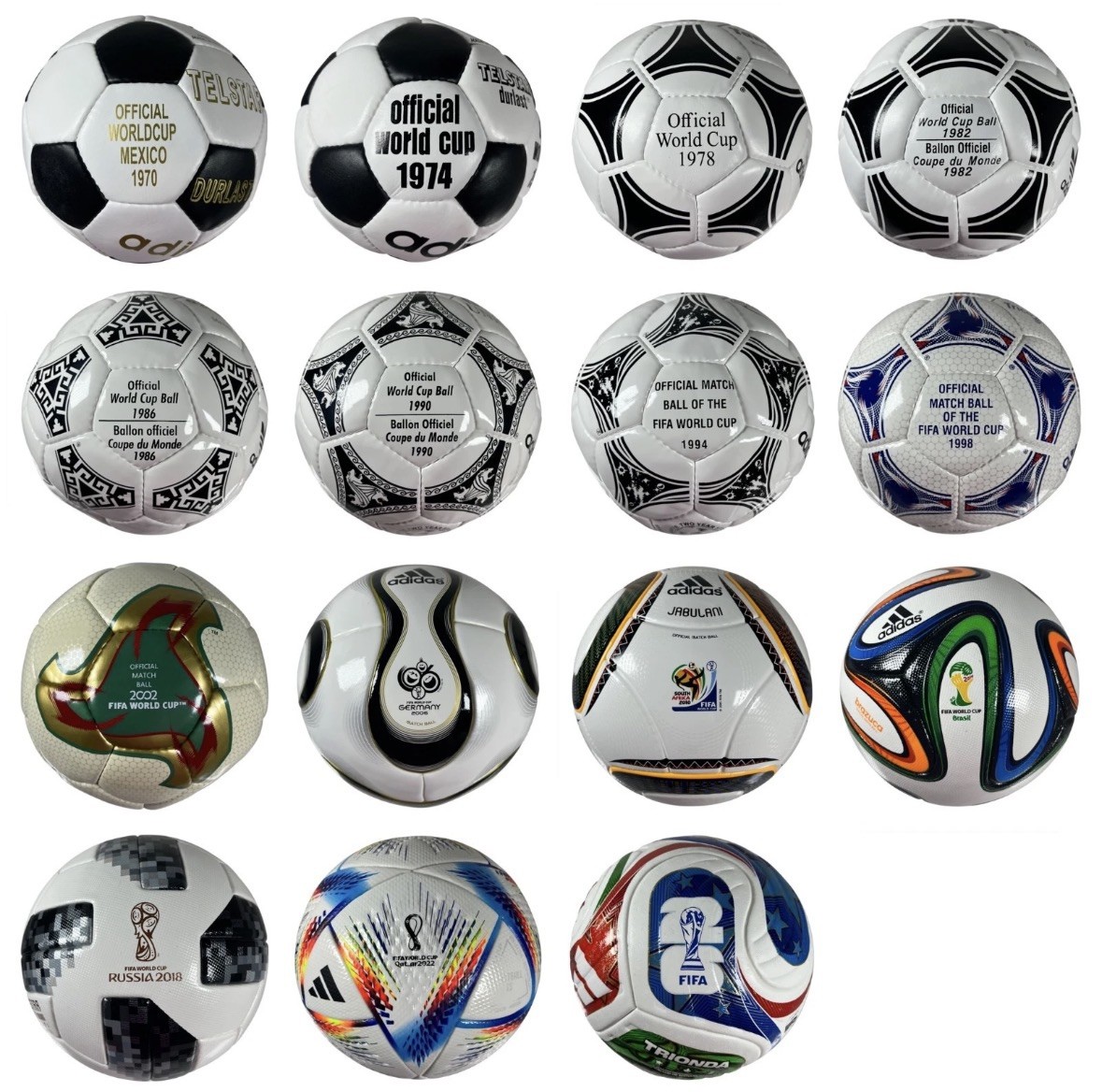 Adidas Individual Official Match Balls Size 5 Every World Cup 1970-2026 Hist Set