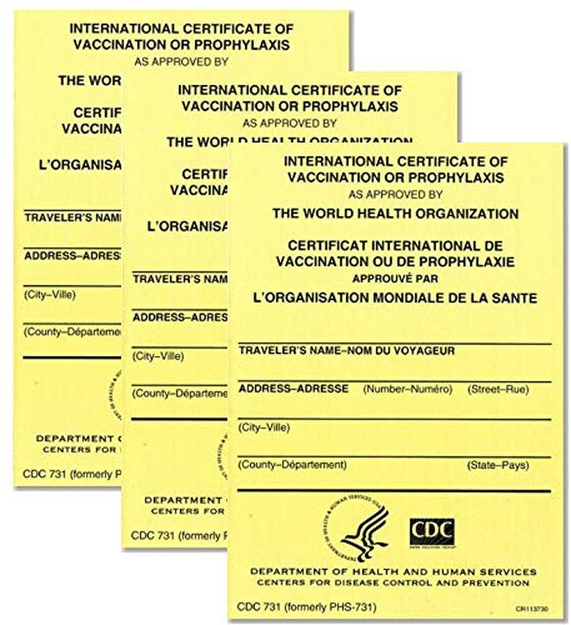 INTERNATIONAL CERTIFICATE of VACCINATION or PROPHYLAXIS: W.H.O. Yellow Card (3 P INTERNATIONAL CERTIFICATE of VACCINATION or PROPHYLAXIS: W.H.O. Yellow Card (3 P
