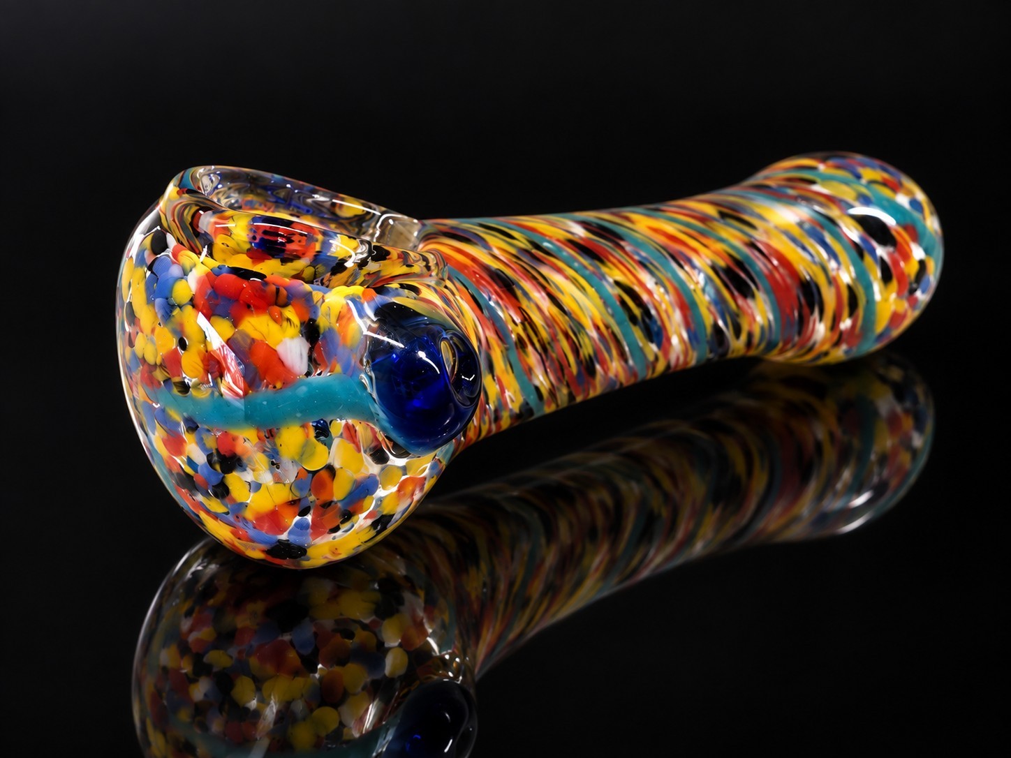 Multicolor Confetti Glass Tobacco Hand Pipe Splater Design Blue Accent