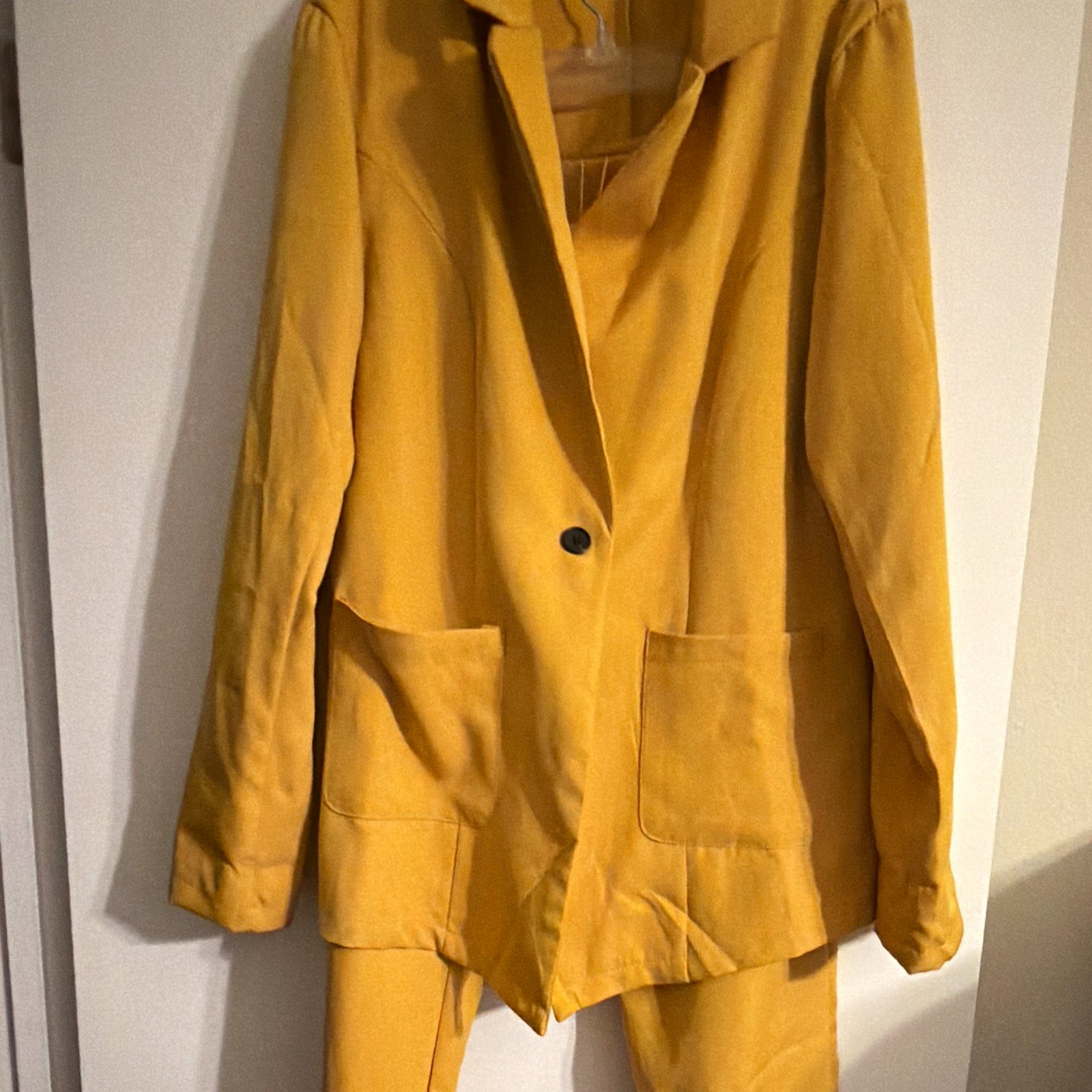 SHEIN Modely Women’s Yellow 2pc Blazer & Pants Set XL Woven Pockets