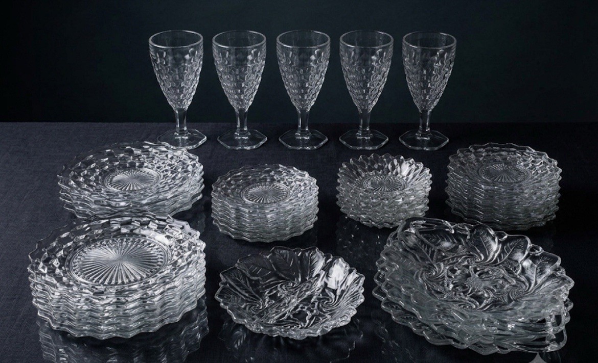 Fostoria American Clear Glassware 50+ Pc Set - Plates Goblets Bowls Serving Fostoria American Clear Glassware 50+ Pc Set - Plates Goblets Bowls Serving