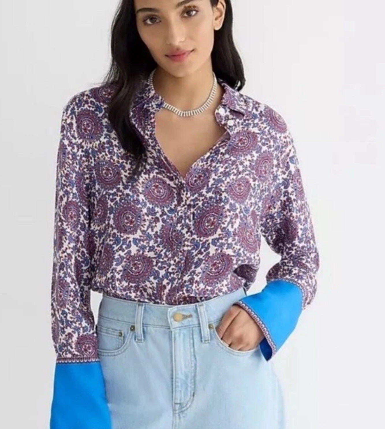Nwt’s J.Crew Drapey Cupro-Blend Hidden Button-Up Shirt Purple Sz 14 Classic-Fit