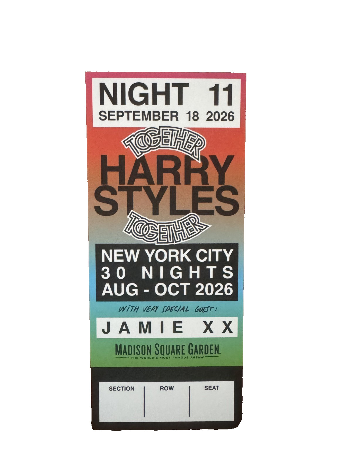 Harry Styles Together Together Tour MSG Commemorative Ticket Night 11 Harry Styles Together Together Tour MSG Commemorative Ticket Night 11
