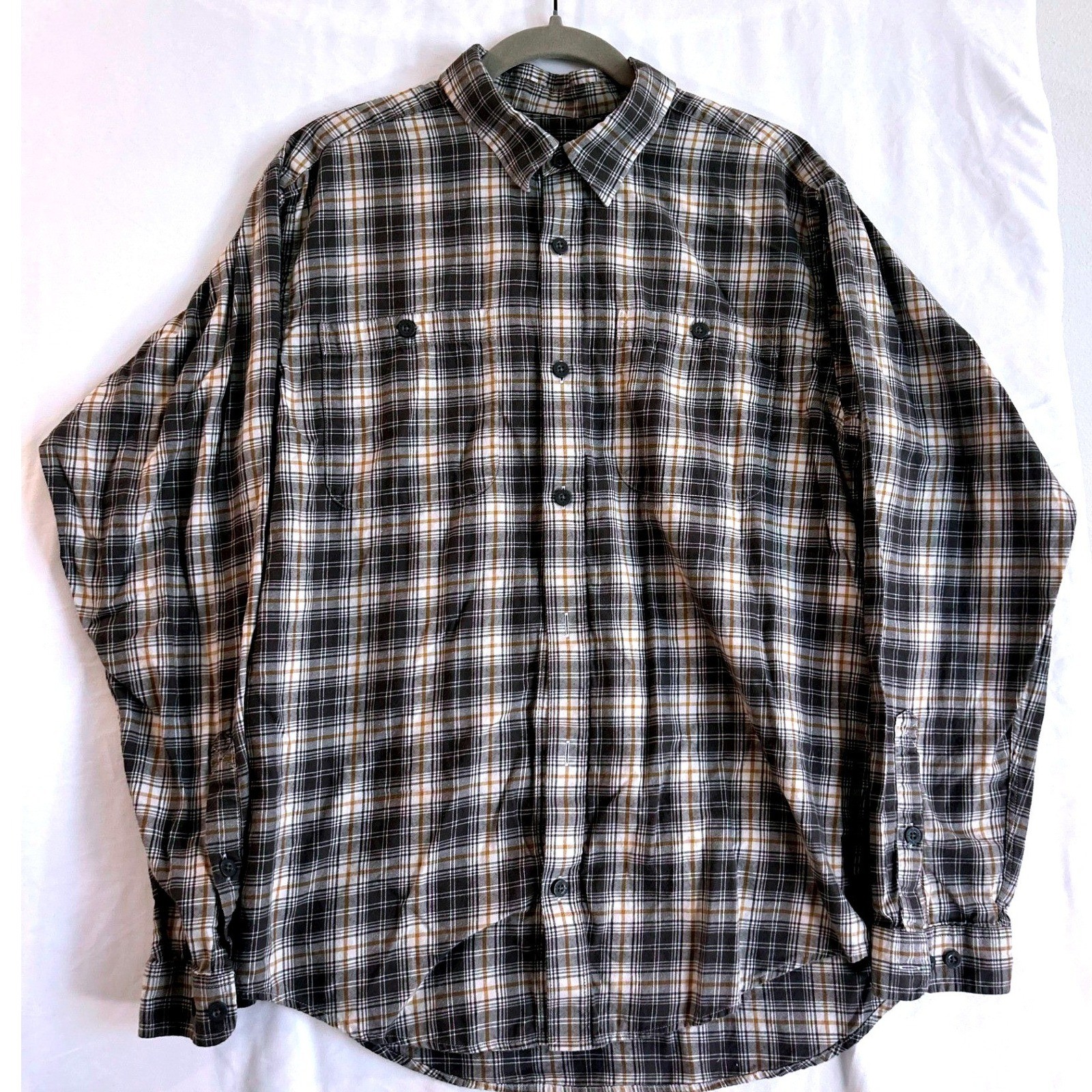 Patagonia Organic Cotton Flannel Shirt Mens Medium Grey Tan Plaid Button Down