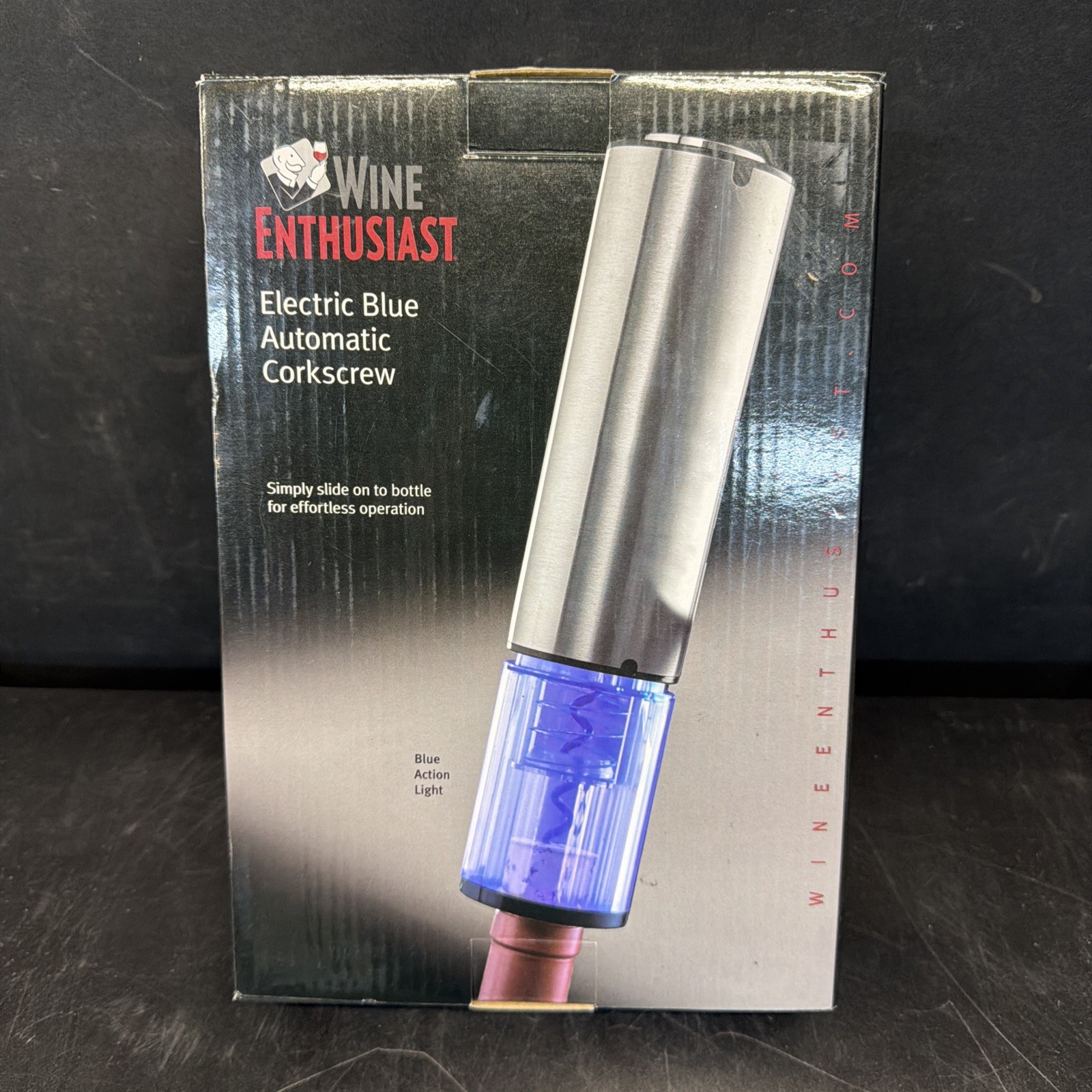 Wine Enthusiast Electric Blue Automatic Wine Opener Stainless Steel New Open Box