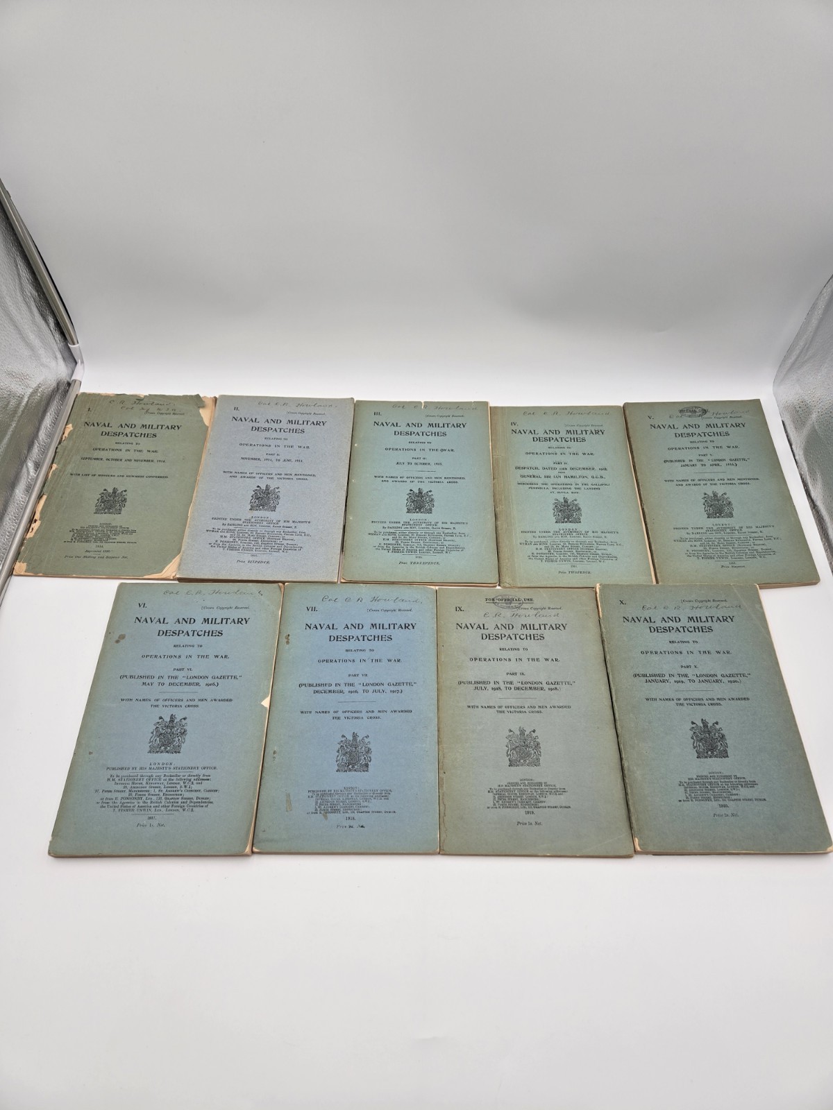 9x WWI Naval and Military Despatches 1914-1918 London Gazette HMSO Book Lot