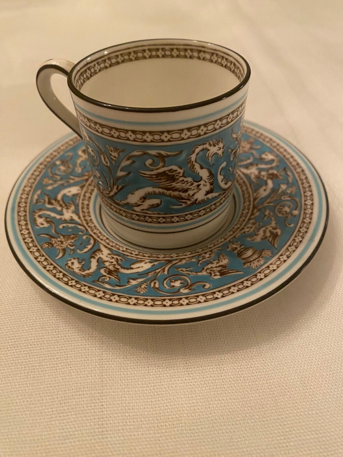 Wedgewood Florentine Turquoise Demitasse Cup & Saucer Blue Gold China England