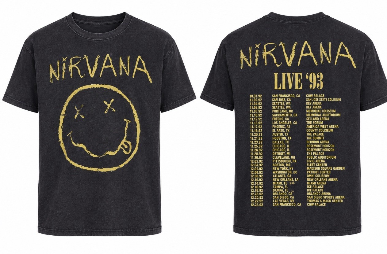 Nirvana Officially License Tour 93’ Concert Distressed Style In Size 2XL Black