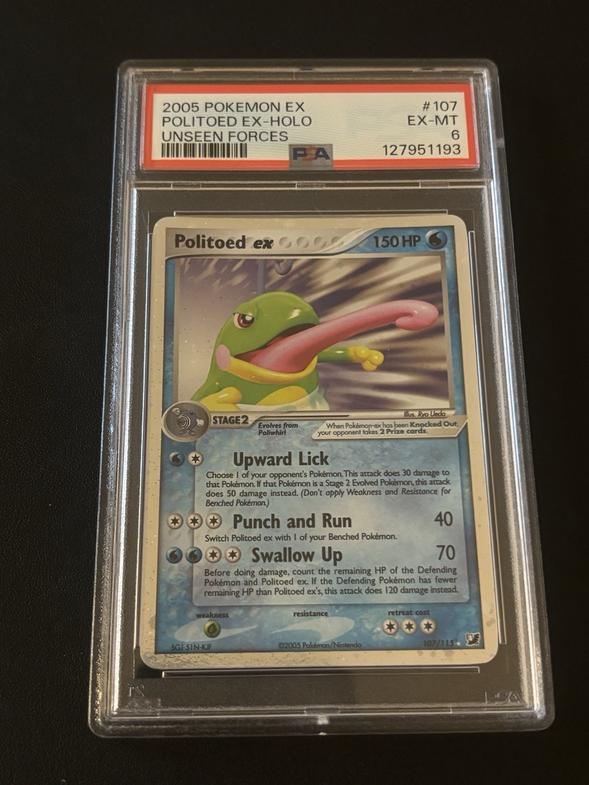 The Pokémon Company 2005 Politoed ex 107/115 EX Unseen Forces Holo PSA 6