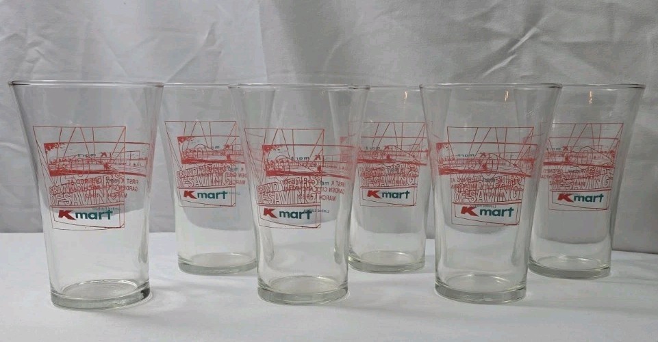 Vintage Kmart 20th Anniversary Glasses Set of 6 20 Grand Years Of Saving 1982 Vintage Kmart 20th Anniversary Glasses Set of 6 20 Grand Years Of Saving 1982