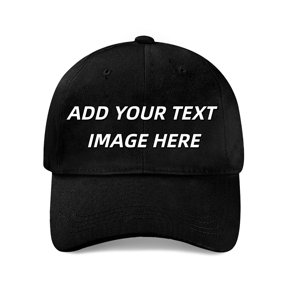 Custom Classic Black Baseball Cap Personalized Text & Logo Unisex Adjustable Hat