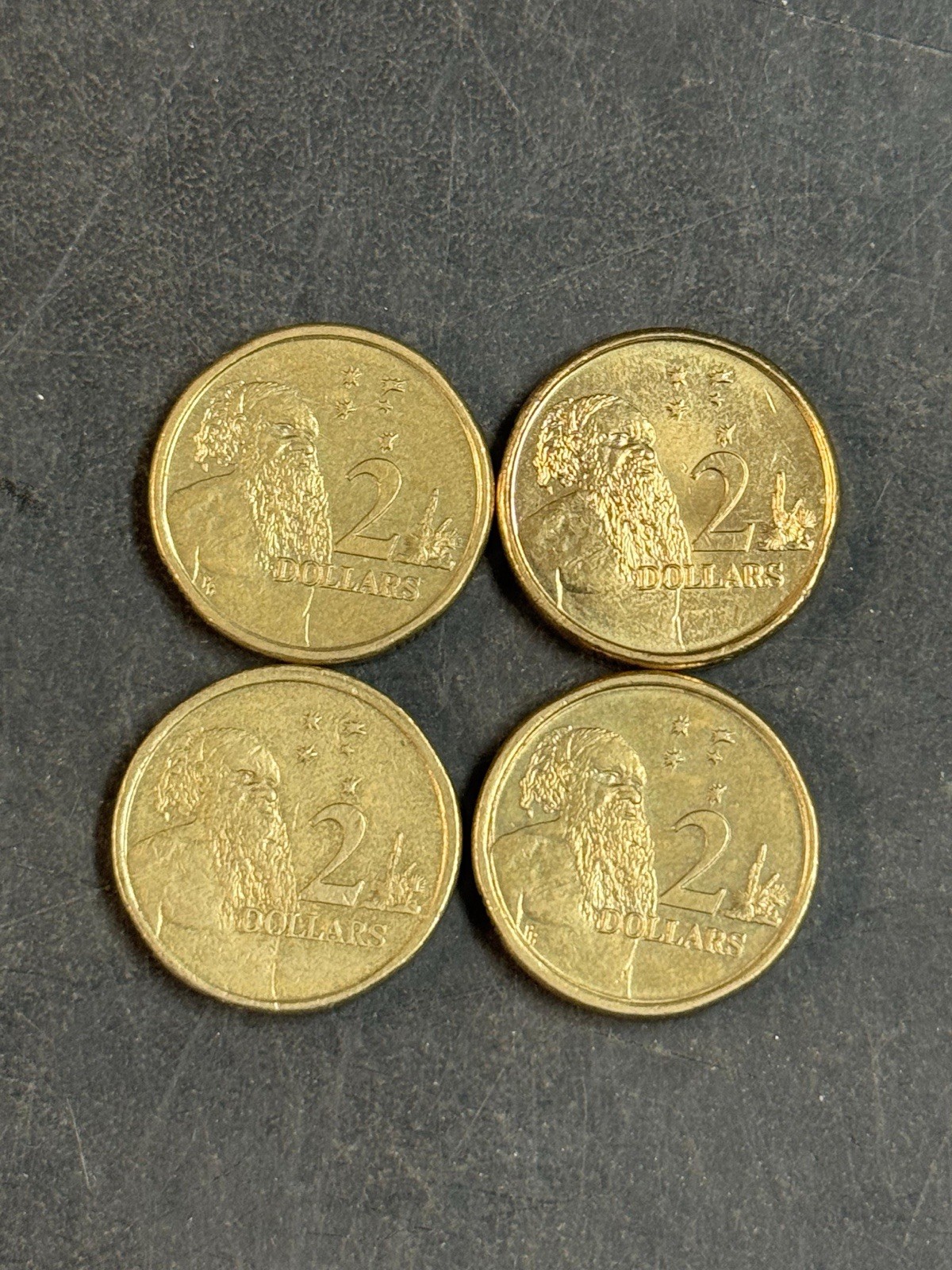 4 Australia $2 Coins, 4 X 2 AUD, Aboriginal Man, Super Cool Uncommon Vinatage
