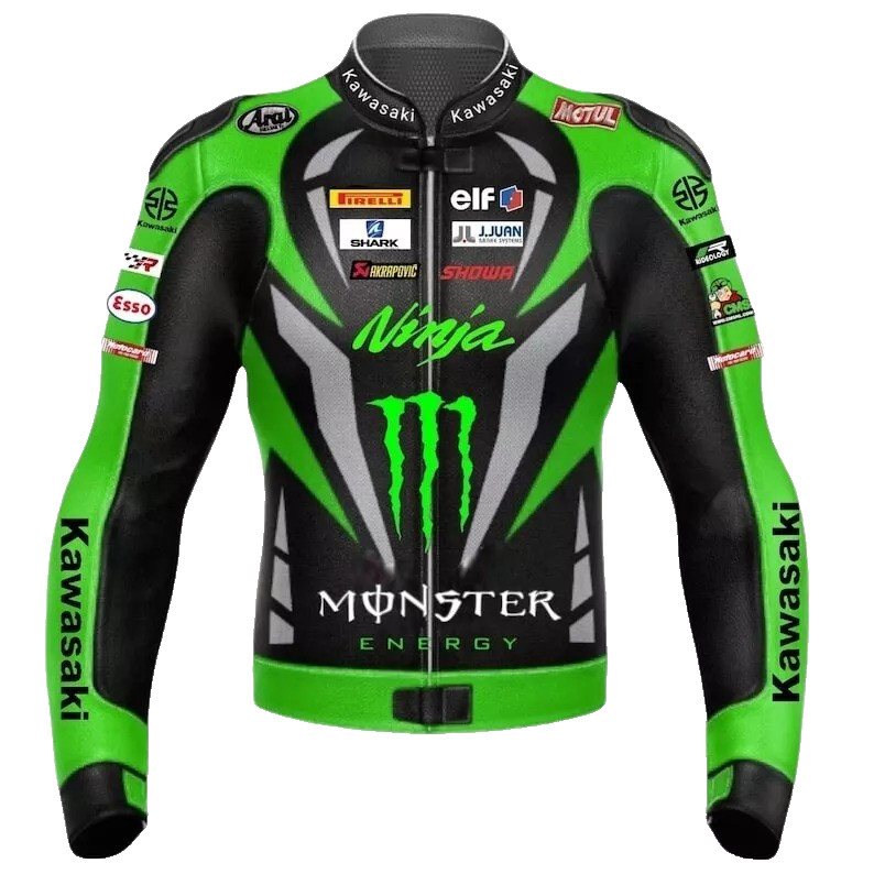 Kawasaki Ninja Racing Motorbike Real Cowhide Leather Biker Protect Guard Jacket