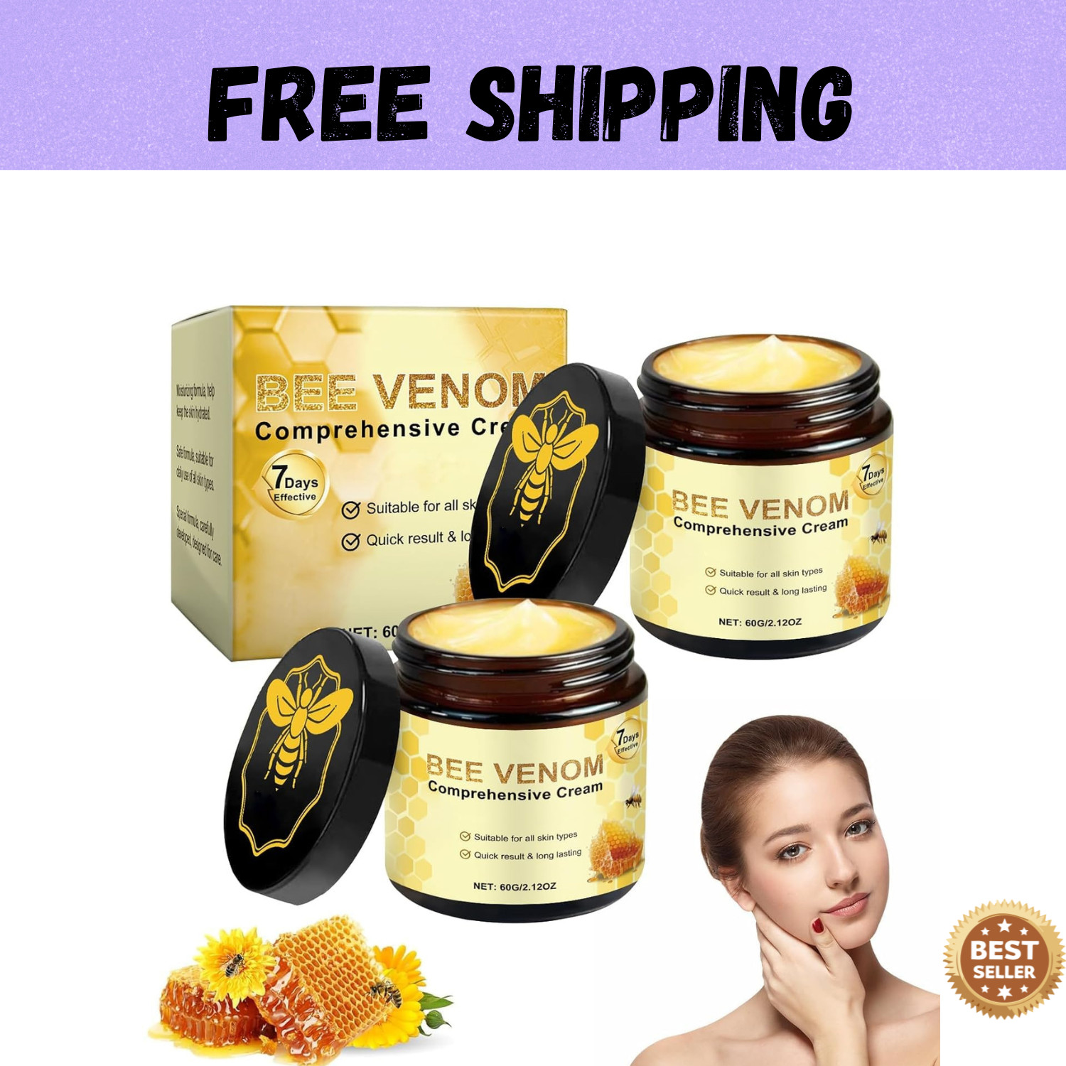 2PCS Bee Venom Skin Restoration Cream, Bee Venom Skin Treatment Cream, Effective