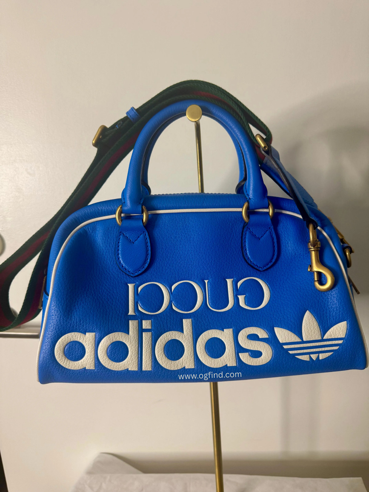 Adidas × Gucci Medium Duffel Bag – Blue Leather, One Size, Complete with Strap –