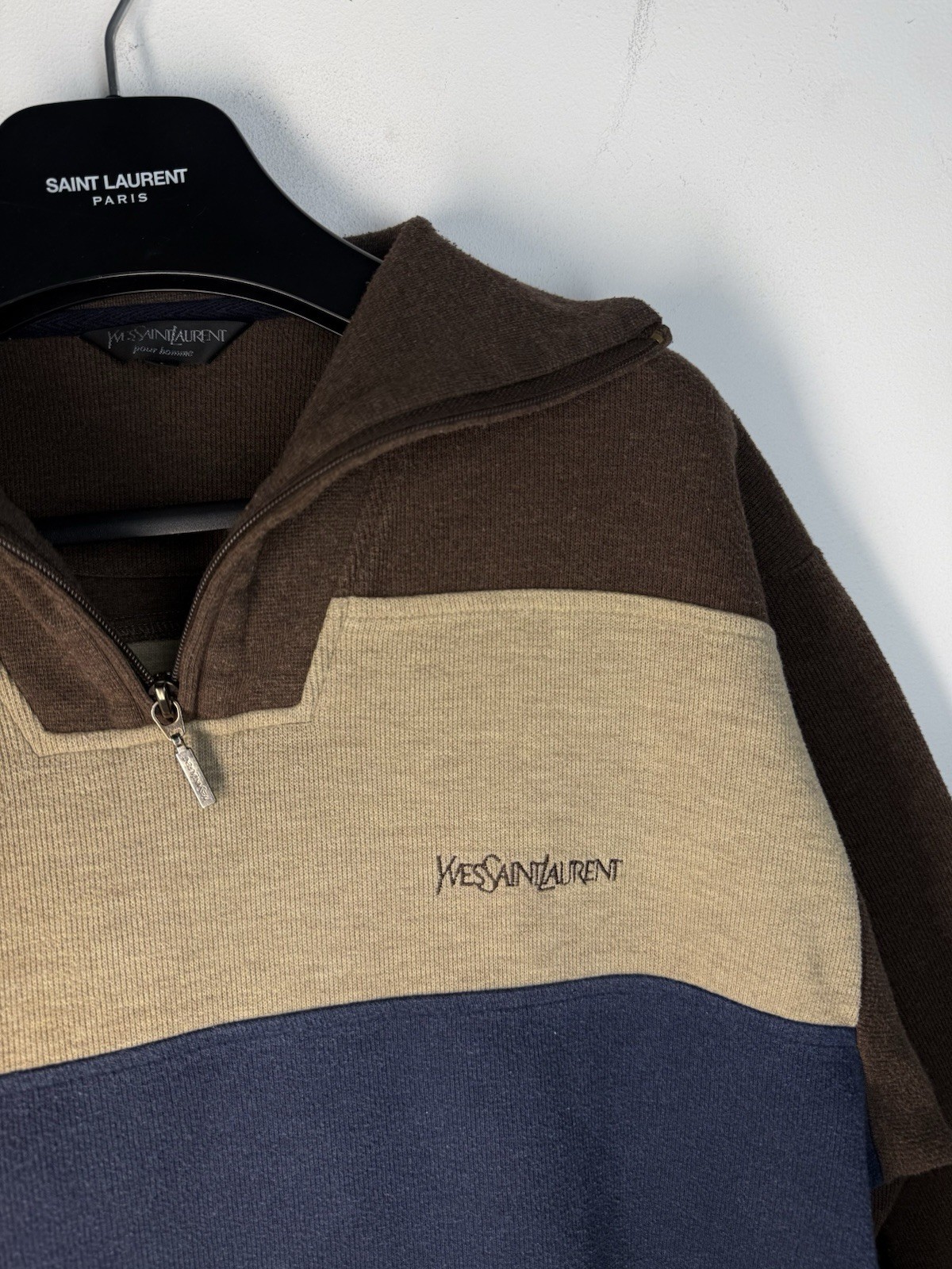 90s YSL Sweatshirt 1/4 Quarter Zip Sweater Old Money Yves Saint Laurent  Large