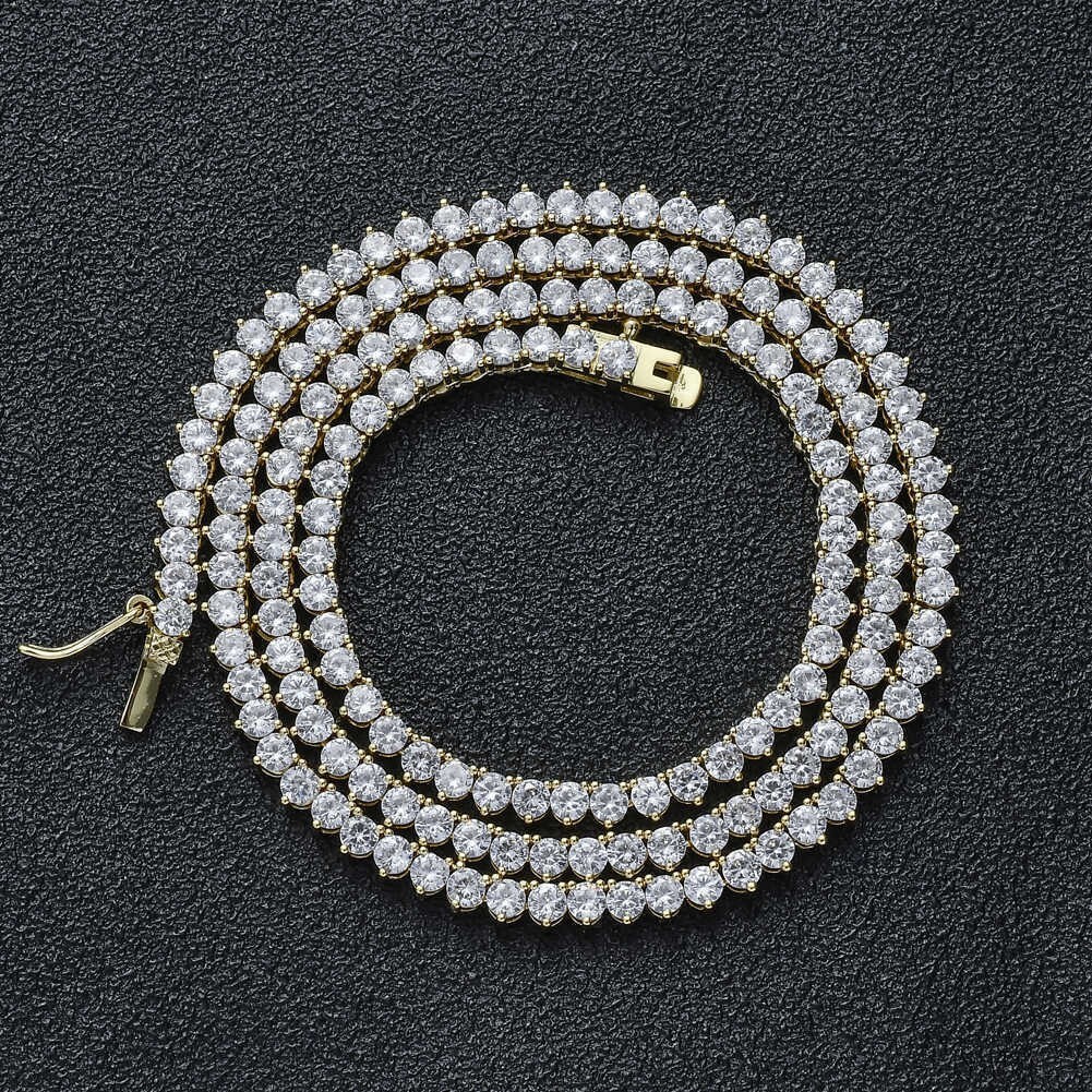 30CTW 4mm Round Cut Real Moissanite Men\'s Tennis Necklace 14K Yellow Gold Plated