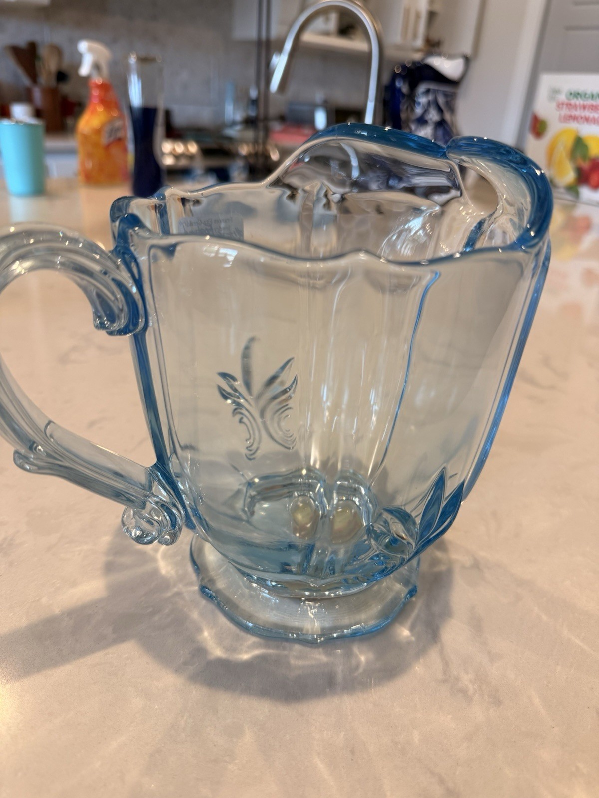 Fostoria Baroque Azure Blue 48 Oz Footed Pitcher 6.5” #2496 HTF 1937-43