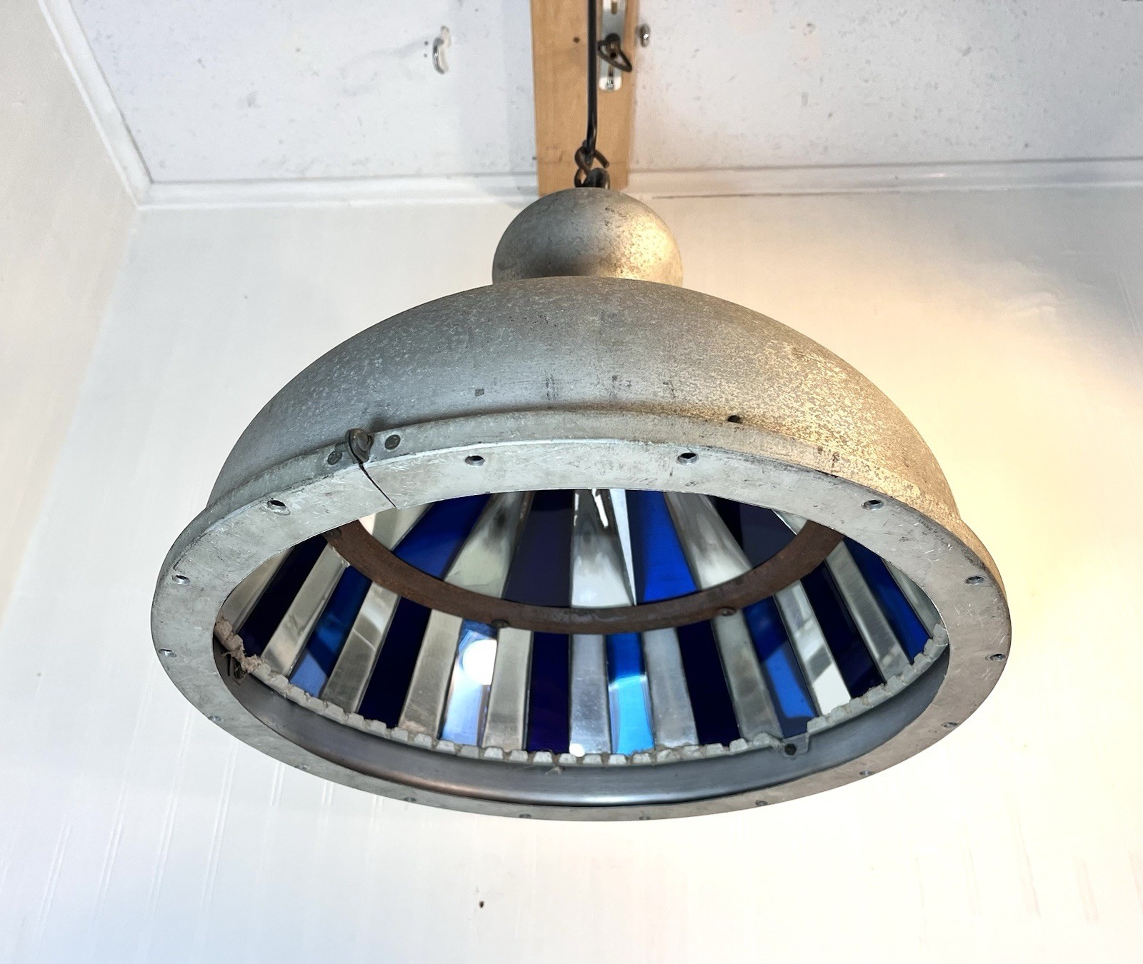Antique French Metal Holophote 2 Color Reflective Glass Pendant Light 15\