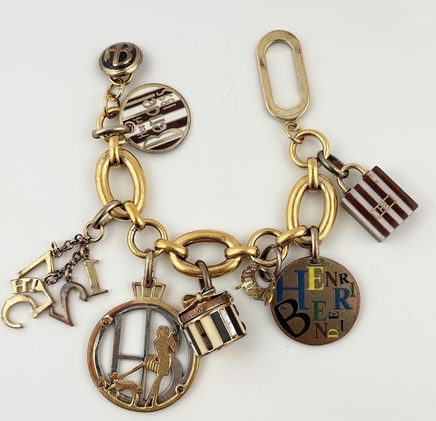 Henri Bendel Gold Tone Chunky Charm Bracelet Striped Shopping Bag Woman Logo Henri Bendel Gold Tone Chunky Charm Bracelet Striped Shopping Bag Woman Logo
