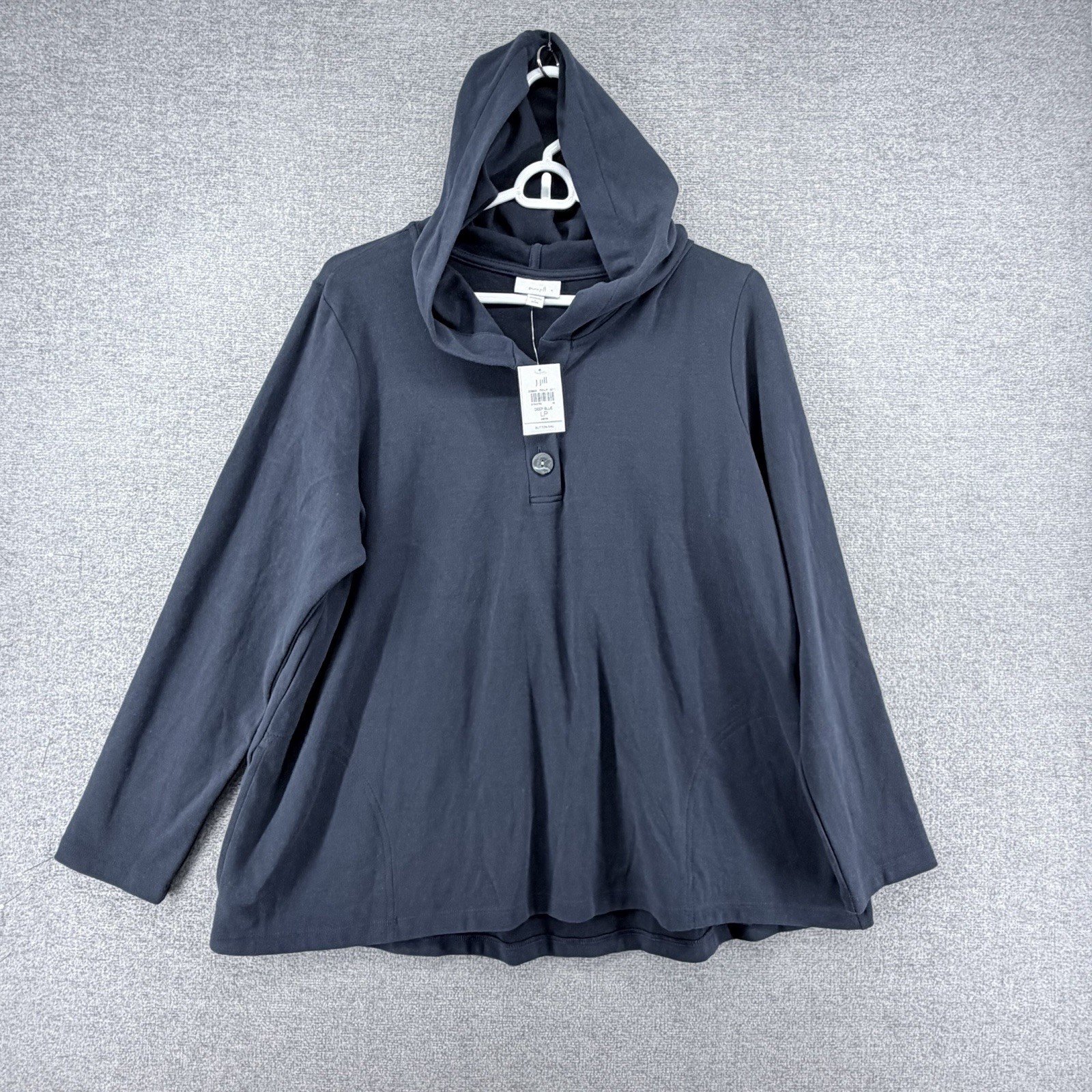 J Jill Pure Jill Hoodie Sweater Women Size Large Petite Deep Blue Casual NEW