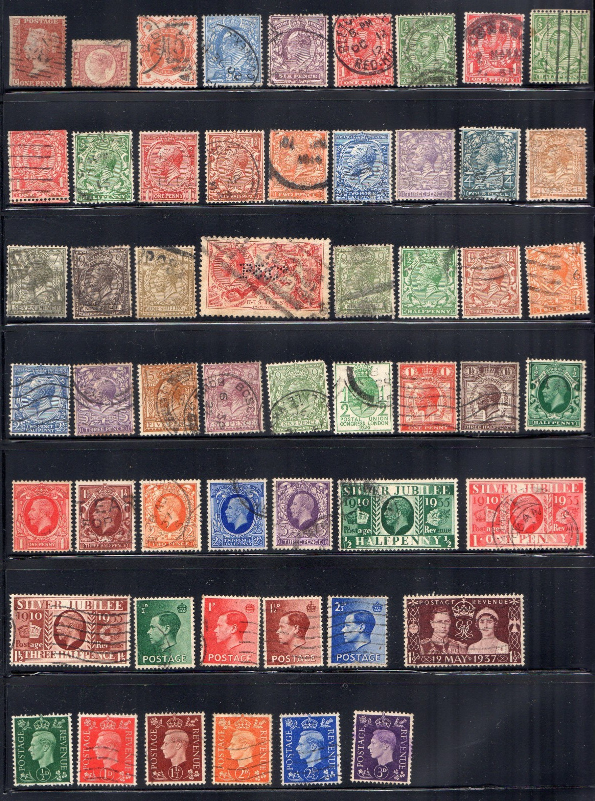 Great Britain  54 Stamp Lot  1850's - 1950's Victoria to George VI