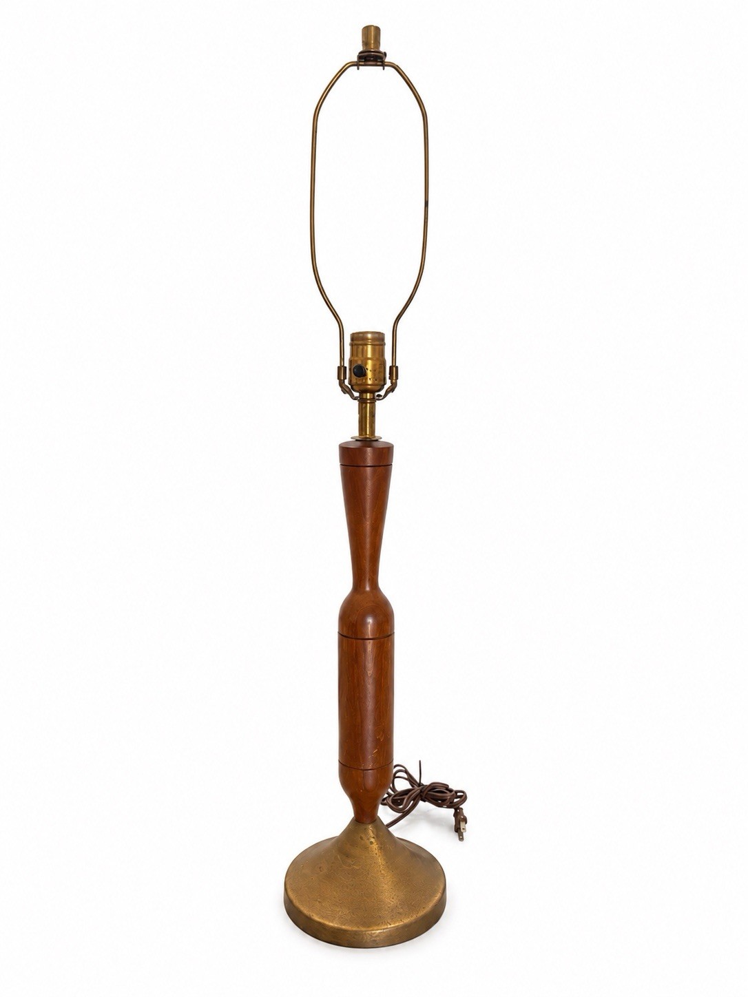 Vintage MCM Mid Century Solid Wood & Brass Tall Sculptural Danish Style Lamp