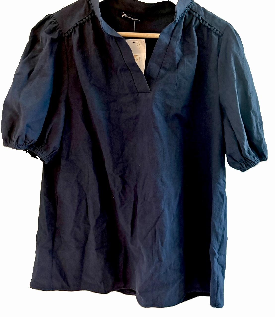 Pretty garden Blue Cotton V Neck Puff Sleeve Boho Cottagecore Blouse NWT Sz M