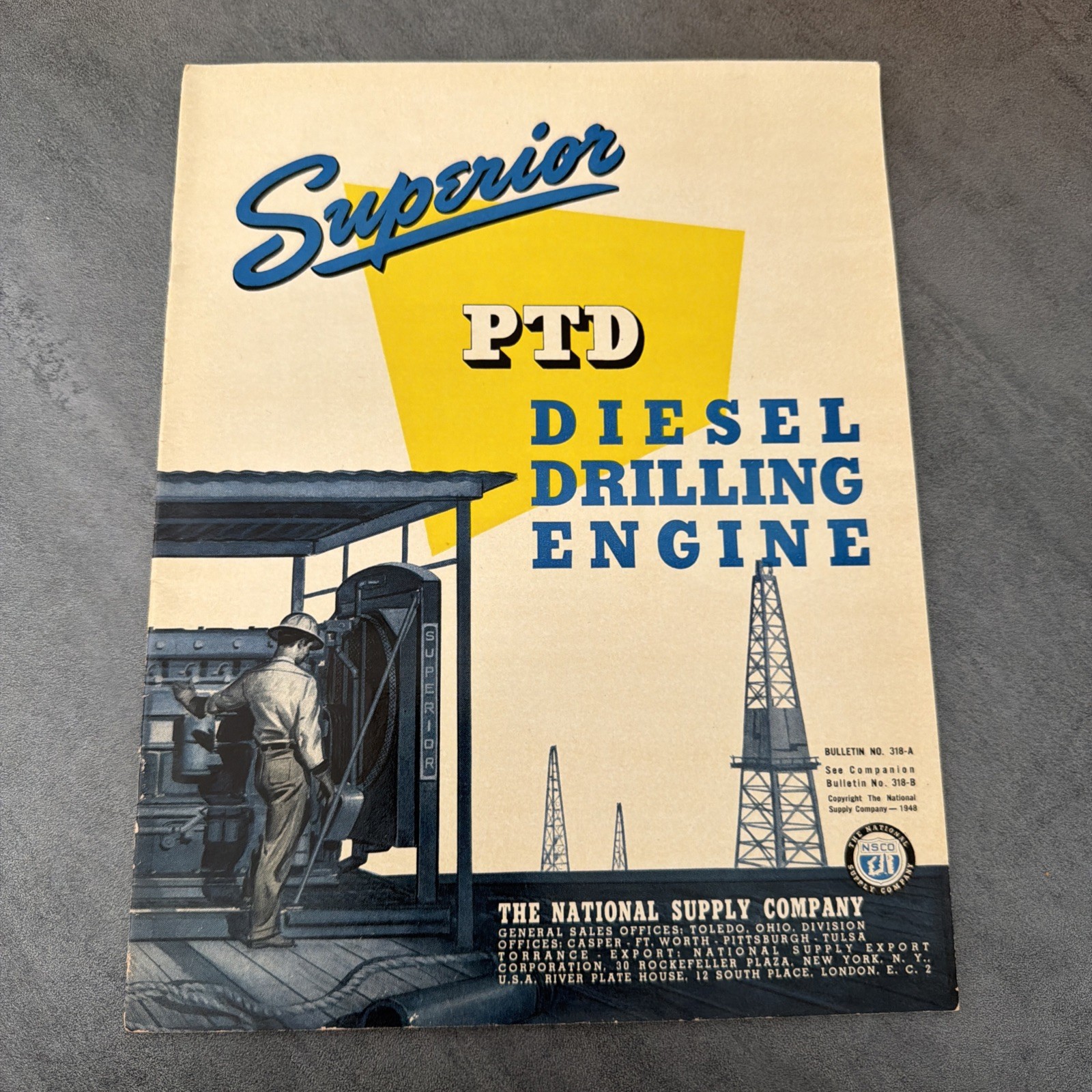VTG 1948 National Supply Co Superior PTD Diesel Drilling Engine Manual # 318-A