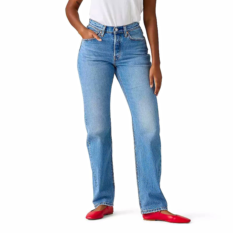 NWT Levi\'s 501 Light Wash Blue Denim Straight Leg High Rise 5-Pocket Jeans