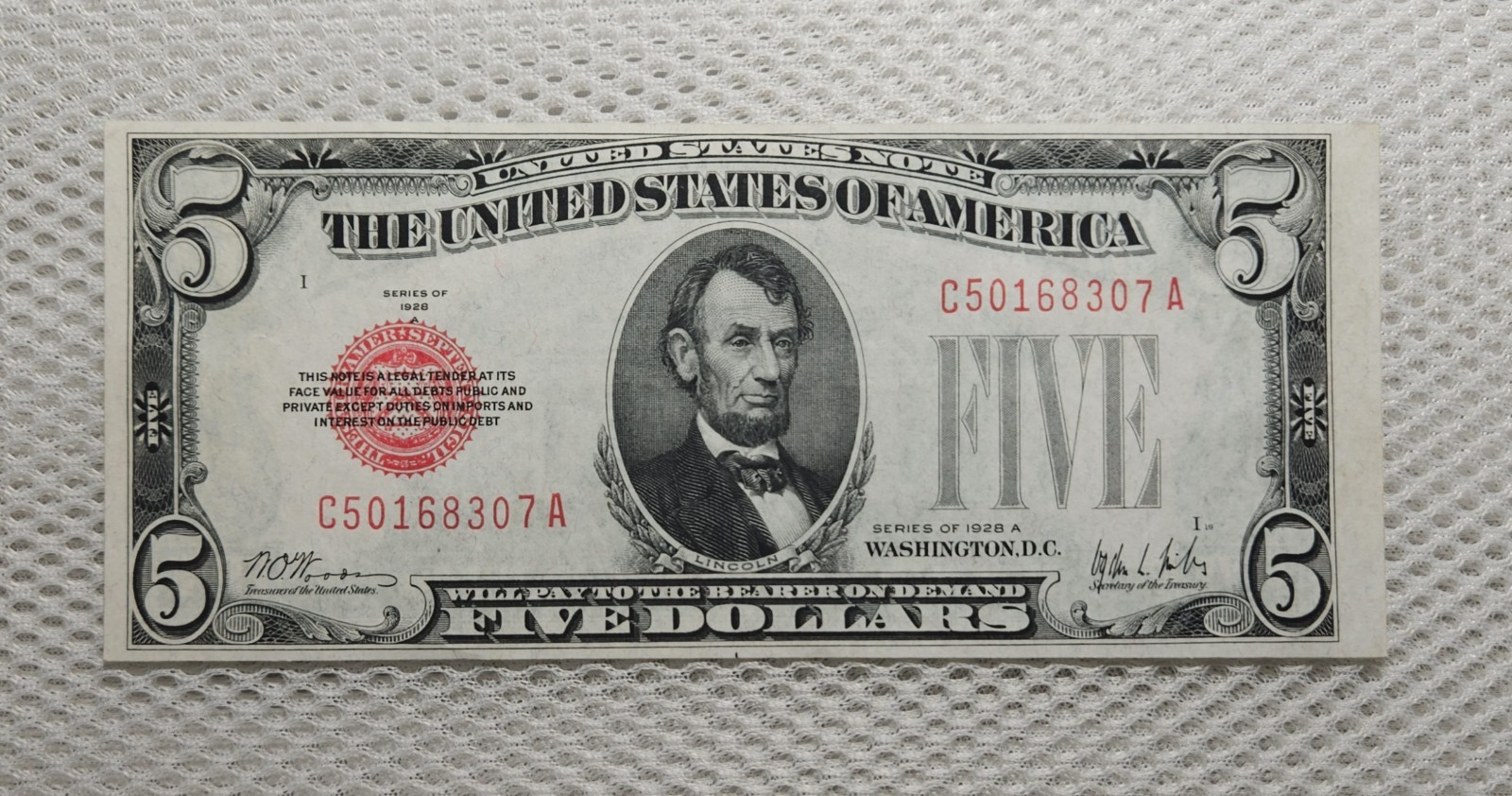 1928 A $5 US Note Legal Tender Red Seal Better A Series Nice Crisp UNC Note*