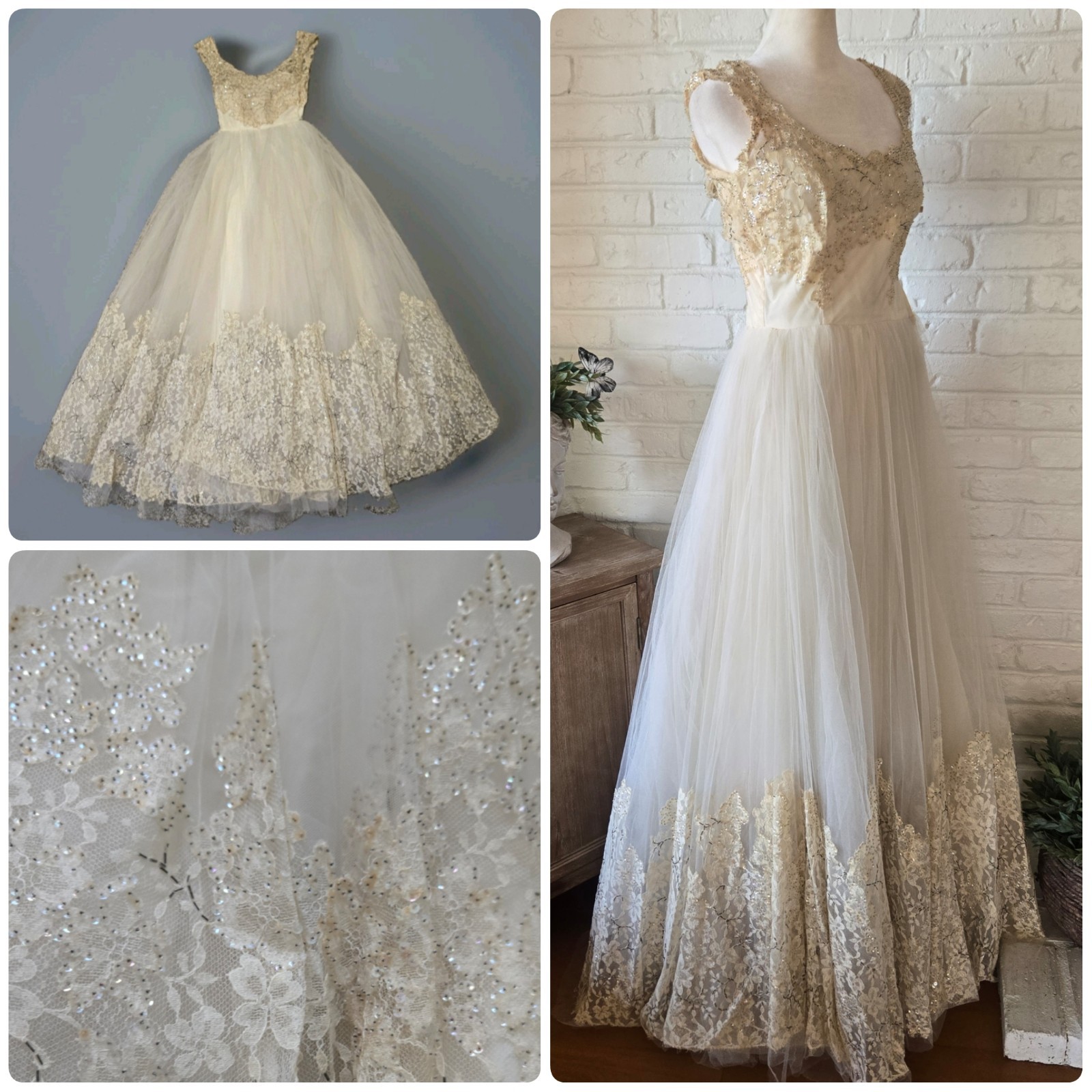 Vtg 1940s Fairy Rhinestone Ball Gown, Wedding, READ