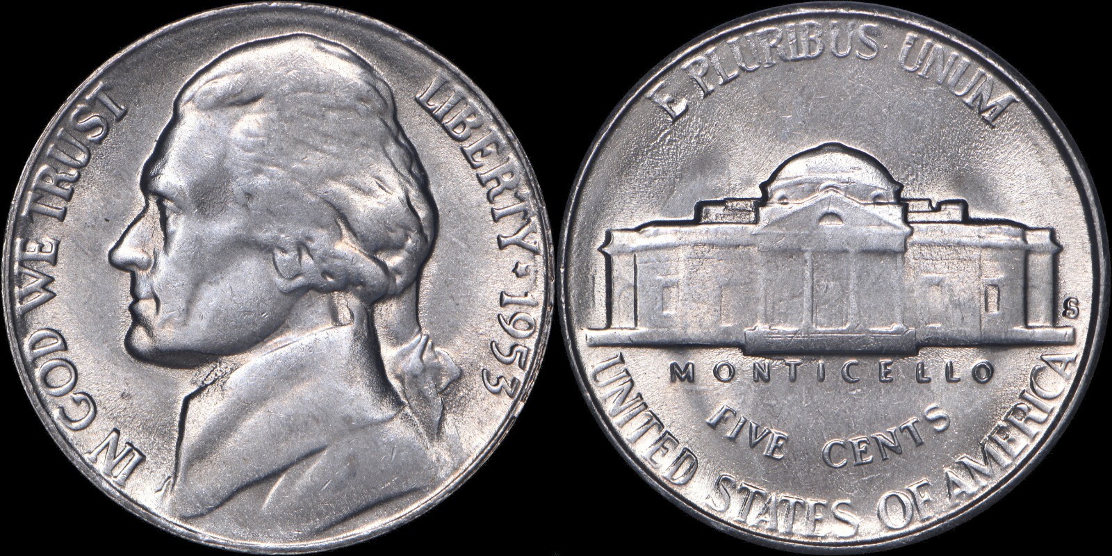 1953 S JEFFERSON NICKEL AU/UNC 1 Random Coin From OBW Rolls 