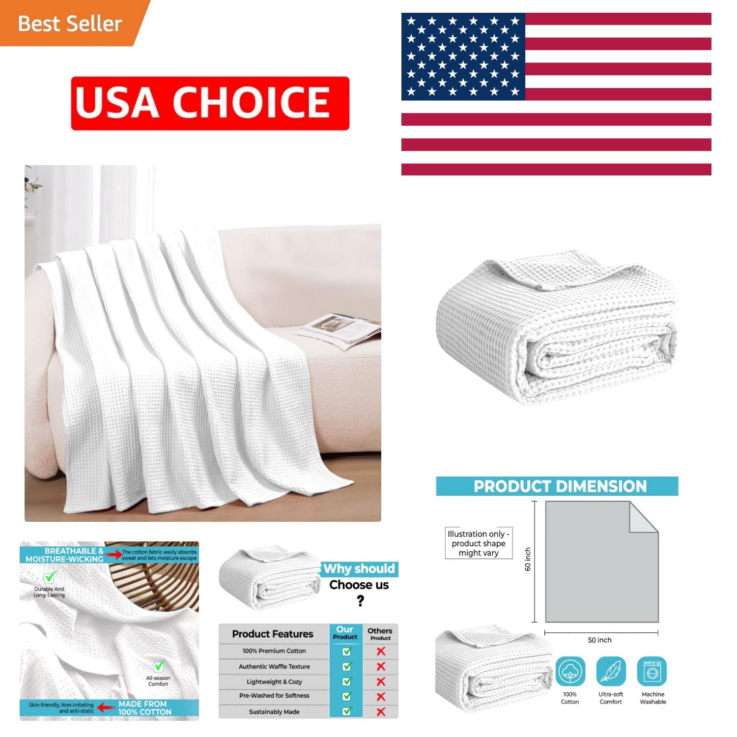 Modern Solid White Waffle Weave Blanket - Perfect for Layering & Cozy Evenings