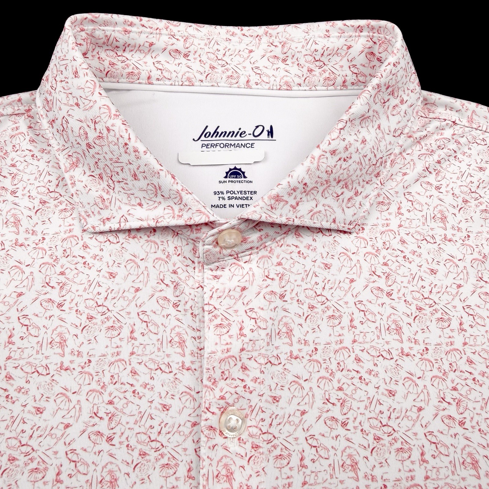 Johnnie O Performance Golf Beach Outdoor Print Polo Shirt White Red Medium