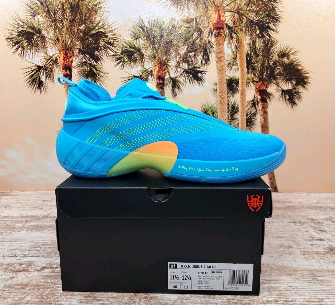 Adidas D.O.N. Issue 7 x AB PE Blue Yellow Basketball Shoes Men\'s Size 11.5 NEW Adidas D.O.N. Issue 7 x AB PE Blue Yellow Basketball Shoes Men\'s Size 11.5 NEW