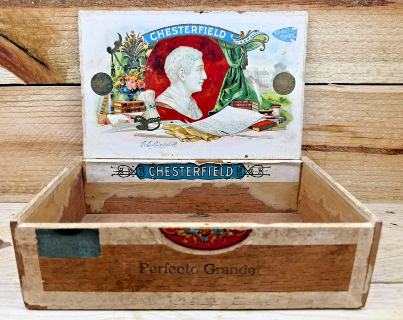 c1901 Vtg Antique Chesterfield Wood Cigar Box Louisville KY Union Tobacciana