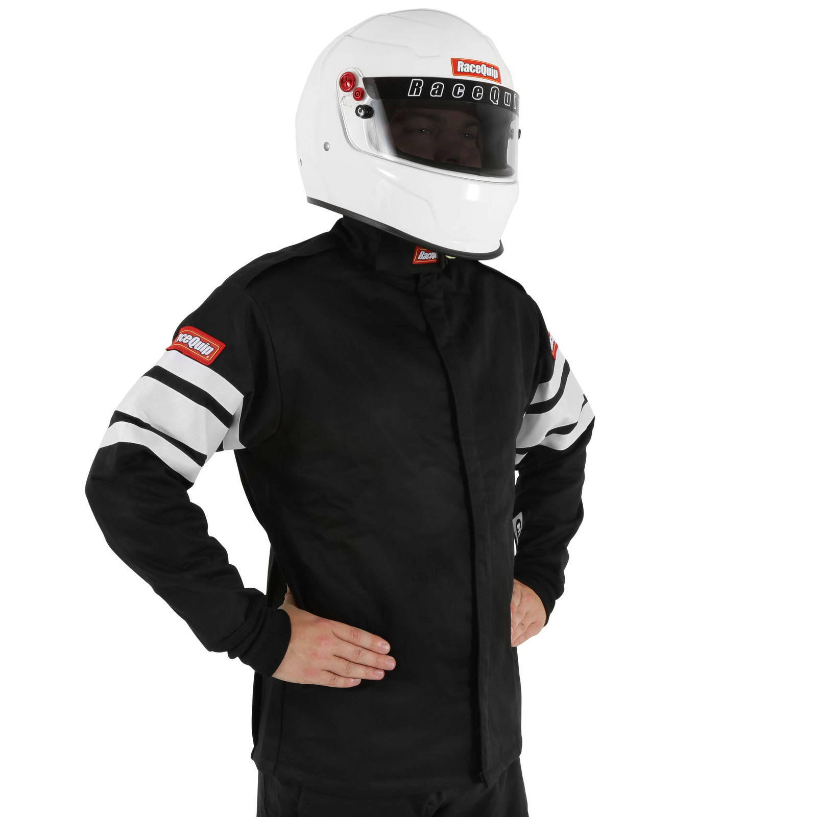 RaceQuip 121007RQP 120 Series Driving Jacket SFI 3.2A/5 Black/White Stripe 2XL RaceQuip 121007RQP 120 Series Driving Jacket SFI 3.2A/5 Black/White Stripe 2XL