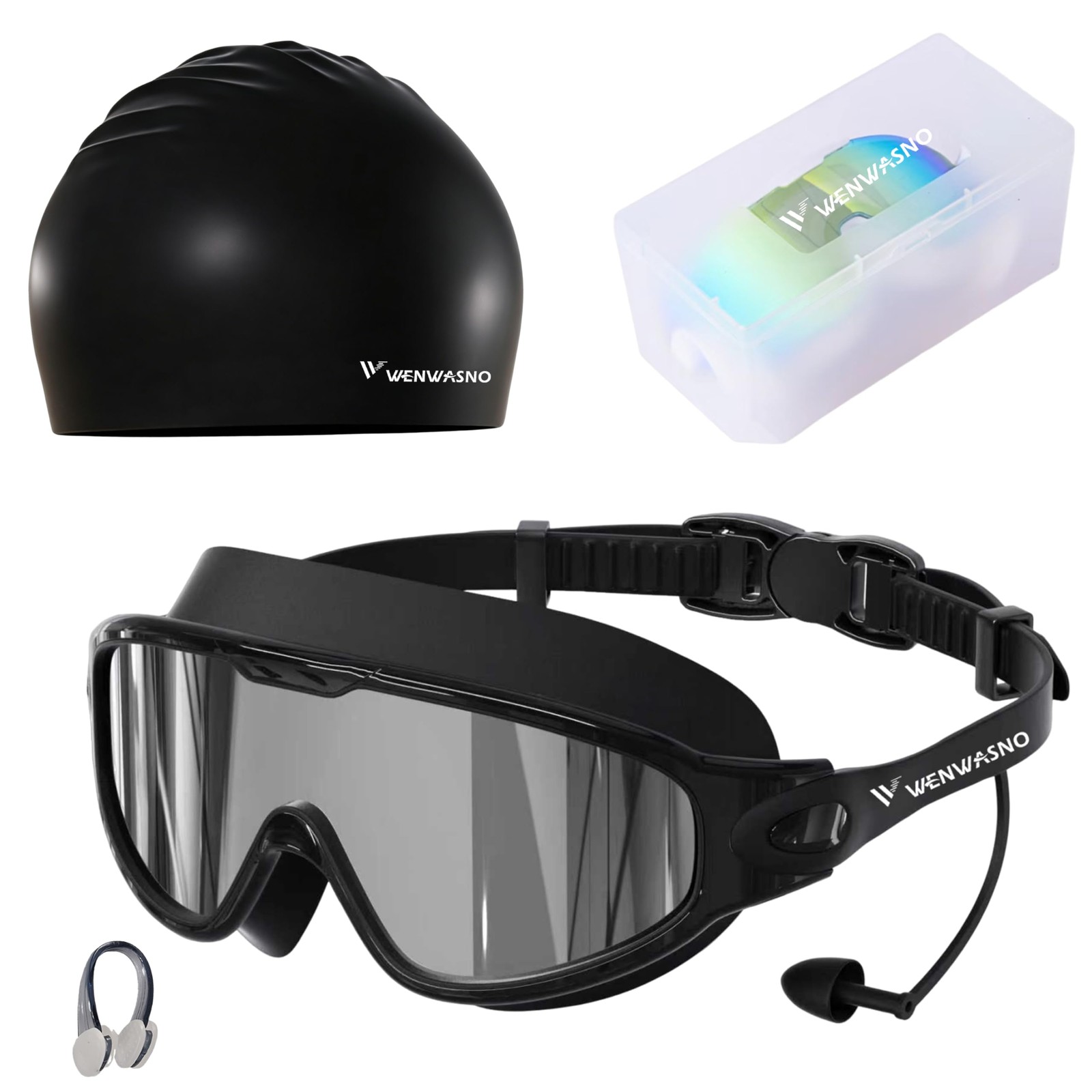 Wenwasno 6 in 1 Swim Goggles and Swim Cap for Men Women,Waterproof,Anti-Fog,U...
